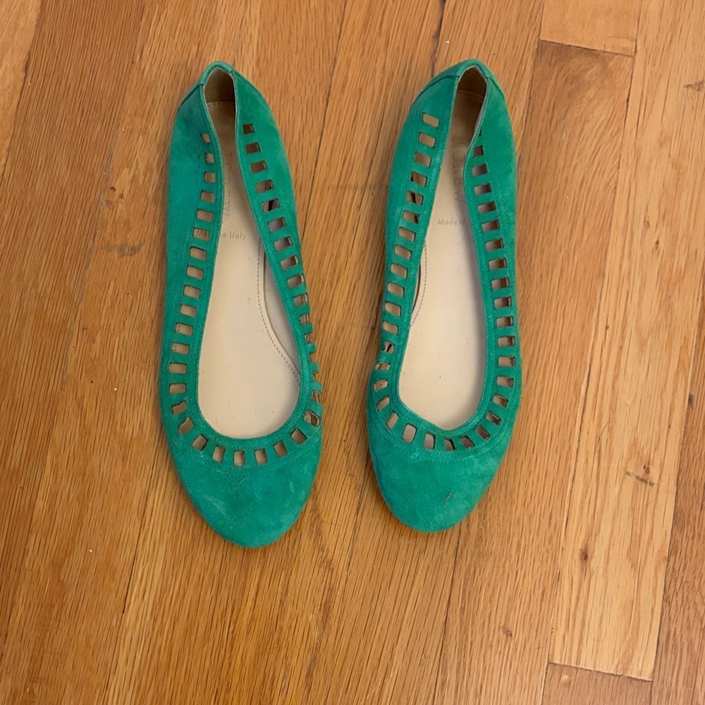 Green Suede Women's Cutout Flats